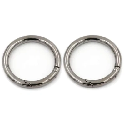 Image of 2Pcs Spring O Rings, Trigger Rings Round Carabiner Snap Clip Keyring Loaded Clips Buckle Locking Hooks, 20mm Black