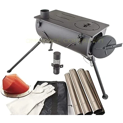 Image of NJ Comfort Wood Burning Stove Portable Camping Cooker Tent Heater Firepit + Flashing Kit