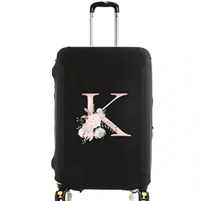 Image of initial letter Printed Design Travel Trolley Case Cover Protector Washable Suitcase Luggage Storage Covers for 18 28 inch (S (18 21 Luggage), Pink Flower K)