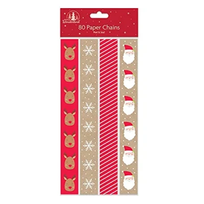 Image of Widdle Gifts Ltd 80 Christmas Paper Chains 4 Designs Per Pack Santa/Reindeer Heads