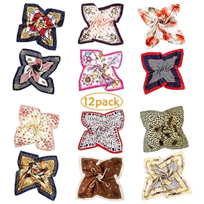 Image of Silk Square Scarf 12 Mixed Neck Scarfs for Women, Ladies Scarves/Neckerchief/Bandanas/Hair Scarf/Headscarf Set, Female Satin Head Wrap Handkerchiefs(50x50cm)