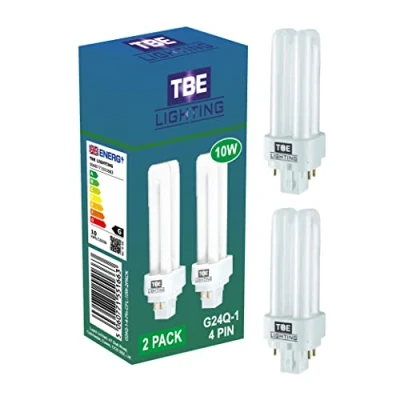 Image of TBE LIGHTING 10w G24Q 1 4 Pin CFL Lamp Pack of 2 Units Cool White 4000K, 600 Lumen/Double Turn Compact Fluorescent Light