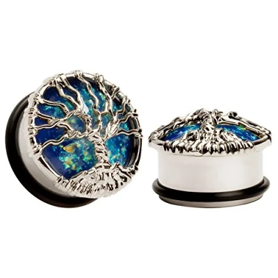 Image of KUBOOZ Blue Planet Silvery Tree Ear Plugs Tunnels Gauges Stretcher Piercings Jewelry