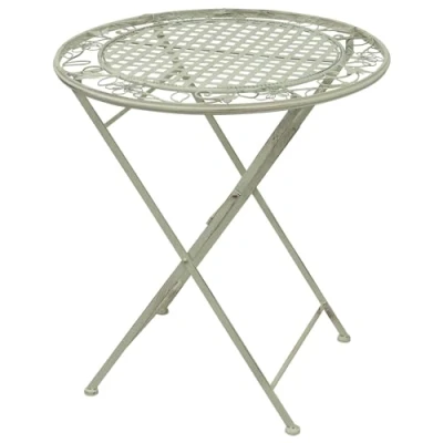 Image of Maribelle White Round Metal Floral Designed Folding Outdoor Garden Patio Dining Table