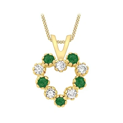 Image of Carissima Gold Women&#039;s 9ct Yellow Cubic Zirconia and Emerald Heart Pendant on Curb Chain Necklace of 46cm/18&quot;