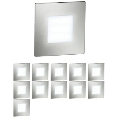 Image of ledscom.de 12 LED Staircase Light/recessed Wall Light FEX for Indoor and Outdoor use, Angular, Stainless Steel, 85 x 85mm, Cool White