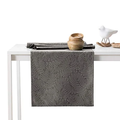Image of AmeliaHome Table Runner 30 x 80 cm Lotus Effect Water Repellent Leaves Cocoa Gaia