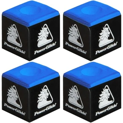 Image of PowerGlide Snooker Pool &amp; Billiard Cue Tip Chalk Blue Felt Colour 4 Cubes
