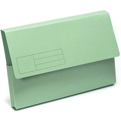 Image of indigo® Premium Foolscap Document Wallet Half Flap 285gsm Capacity 32mm (Green, Pack of 50)