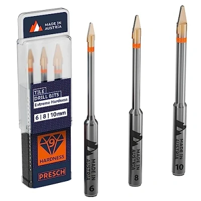 Image of Presch tile drill bit Set 3 piece ⌀ 6mm, 8mm, 10mm bits specifically designed for hard tiles, ceramics, glass, and porcelain Ceramic bit, including box