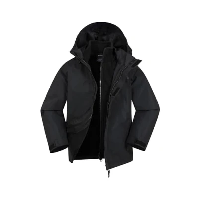 Image of Mountain Warehouse Fell Kids 3 in 1 Jacket Water Resistant Triclimate Raincoat, Detachable Inner Coat &amp; Packaway Hood For Walking, Hiking Outdoors Black Size 7 8 Years