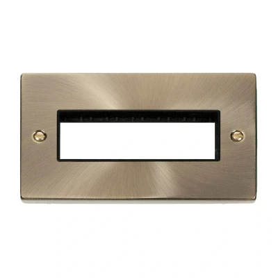 Image of Click Deco 2 Gang Plate 6 Aperture Unfurnished Antique Brass Black Inserts
