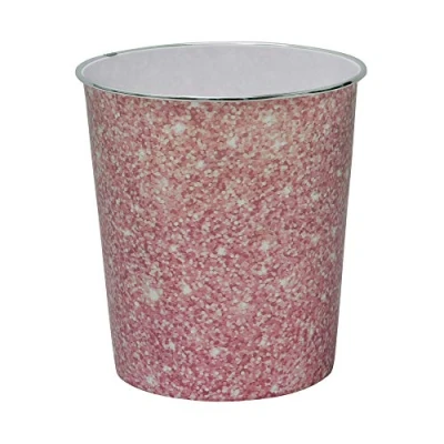 Image of JVL Small Pink Sparkle Waste Paper Bin, 24.5cm x 26.5cm approx, One Size