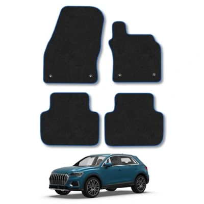 Image of Car Mats Compatible with Audi Q3 (2018 ) Tailored Fit Blue Carpet Floor Set Accessory Custom 4 Pieces Anti Slip Backing &amp; Binding Trim Edge