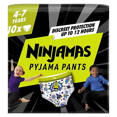 Image of Ninjamas Absorbent Nightwear for Boys, 10 Pyjama Bottoms, 4 7 Years, 17 30 kg, Leak Protection All Night