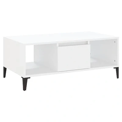Image of vidaXL Engineered Wood Coffee Table White, Rectangular, Industrial Style Living Room Furniture with Drawer &amp; Open Compartments