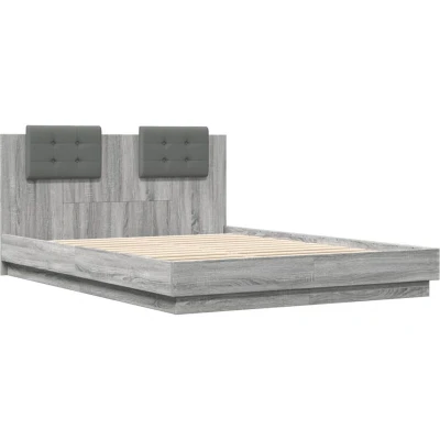 Image of vidaXL Modern Engineered Wood Double Bed Frame with RGB LED Headboard Grey Sonoma 140x200 cm