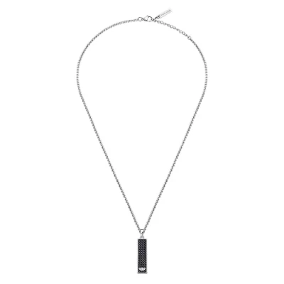 Image of Police PEAGN0009001 Engage II Men&#039;s Stainless Steel Pendant Necklace with Carbon Fibre Inlay 50 cm Adjustable, cm, Steel, No Gemstone