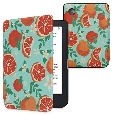 Image of kwmobile Case Compatible with Kobo Clara 2E / Tolino Shine 4 eReader Cover Orange Fruits Orange/Blue/White