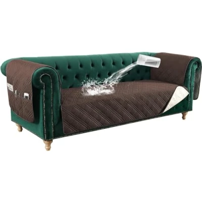 Image of FASCINATDECO Waterproof Sofa Covers 3 Seater, Settee Covers, Slipcovers, Pet Couch Non Slip Washable Protectors from Pets Kids Dogs, Coffee