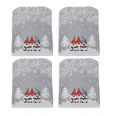 Image of Pectt 4 Pcs Christmas Dining Chair Back Covers, Xmas Covers Slipcovers with Snowflakes and Gnome Pattern, Decor Kitchen Slip for Holiday