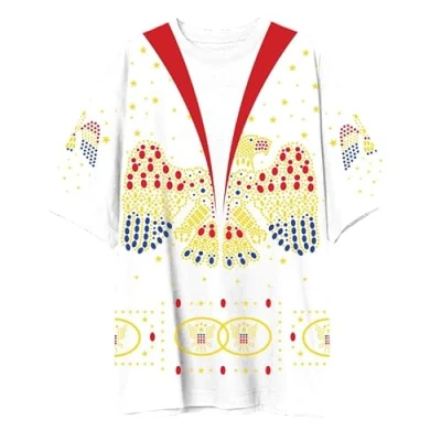 Image of ELVIS PRESLEY Unisex Adult Official Merch Iconic Jumpsuit Costume Oversized T Shirt, White, Medium