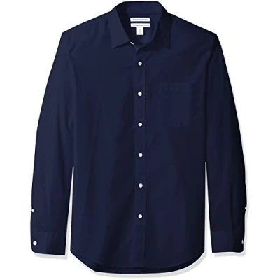 Image of Amazon Essentials Men&#039;s Slim Fit Long Sleeve Poplin Shirt, Navy, XL
