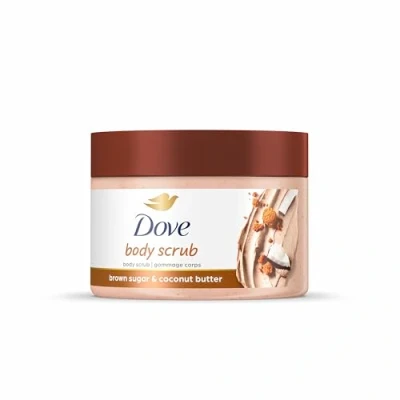 Image of Dove Scrub Brown Sugar &amp; Coconut Butter For Silky Smooth Skin Body Exfoliates Restores Skin&#039;s Natural Nutrients 298ml