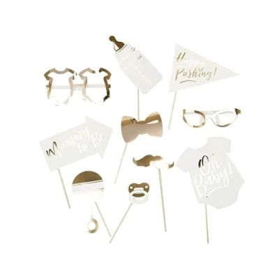 Image of Ginger Ray Oh Baby Shower Photo Booth Props Gold Foiled