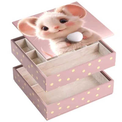 Image of AdelDream Jewellery Box Organiser with 2 Levels Gift Storage for Women Daughter and Girlfriend Birthday Holiday Mouse