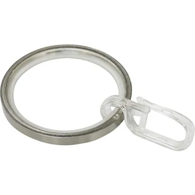 Image of GARDINIA Curtain Rings for Rods, Diameter 25 mm, with Sliding Insert and Hooks, Pack of 10, Width 4 Metal, Stainless Steel Look, Not Applicable