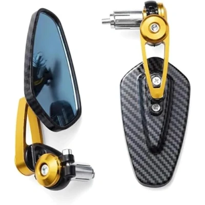 Image of Bar End Mirrors Motorcycle Rearview Mirror Carbon Fiber Pattern Handlebar Modified Inverted Rear Motorbike Accessories Mirrors(Gold)