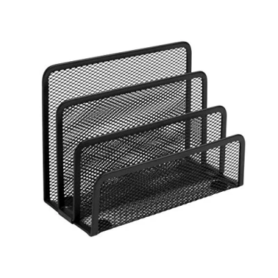 Image of OSCO Black Wiremesh Letter Holder Mail Sorter Post Rack Envelope Organiser Document Stand Desk File Storage Display Slots H13.4 x W17.5 D8 cm