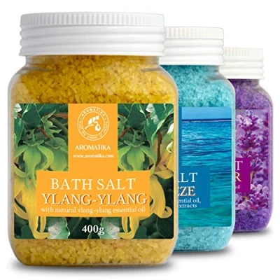 Image of Bath Salts Set 3x400g with Lavender Sea Breeze &amp; Ylang 100% Natural Essential Oil Best for Good Sleep Stress Relief Bathing Body Care Wellness Beauty Relaxation Spa