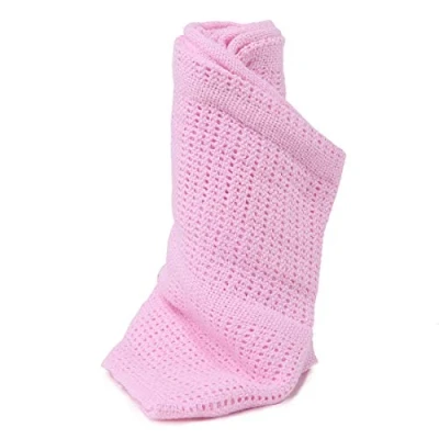 Image of DUDU N GIRLIE Baby Blanket for Newborn Warm &amp; Cosy Cellular 100% Extra Soft Breathable Cotton, Pram/Travel/Moses Basket (90 x 70 cm) Pink.