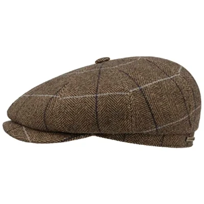 Image of Stetson Hatteras Gallanger Wool Flat Cap Women/Men Made in The EU Newsboy with Peak, Lining Winter Autumn XL (60 61 cm) Beige Brown