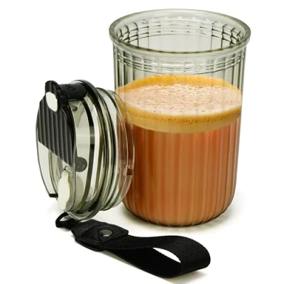 Image of BELLE VOUS Black Frosted Ribbed Plastic Coffee Cup with Lid 480ml/16oz Drinking Tumbler Reusable for Iced Coffee, Tea, Juice, Smoothies, Water, Cocktails, Beer &amp; Other Beverages