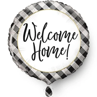 Image of Unique 53883 Foil Welcome Home Balloon 45 cm Black Gingham Design, Multicolor
