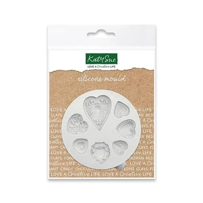 Image of Katy Sue Patterened Hearts Silicone Mould for Cake Decorating &amp; Craft Makes 7 Mini Decorative Heart Shapes Size 80 x 75 10mm