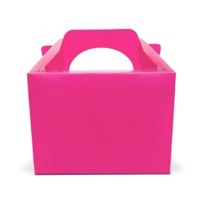 Image of Lotus 10 x Children/Kids Plain Coloured Party Boxes Carry Food Meal Fun Picnic Birthday Wedding Favour/Baby Shower Halloween Trick or Treat Box Loot Bag (Neon Pink)
