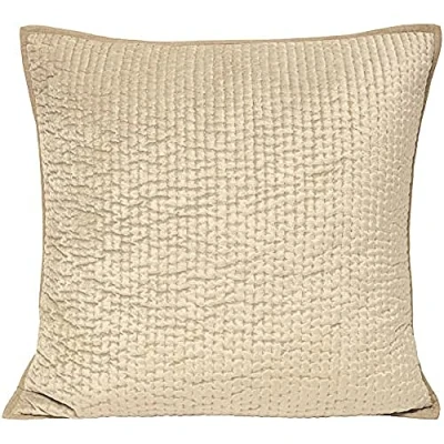 Image of Riva Paoletti Brooklands Luxury Cushion Cover Champagne Cream Velvet Feel Quilt Design Piped Linen Border Decorative Tie Fastening 55 X 55cm (22&quot; 22&quot; Inches) Designed In The UK