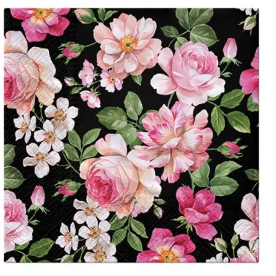 Image of 20pcs Exclusive Napkins Event Lunch Roses Glory Black SDL127618