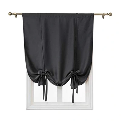 Image of ele ELEOPTION Tie Up Simple Blackout Curtain, Rod Pocket Thermal Insulated Room Darkening Roman Shade for Bedroom Living Kitchen Small Window (Black, 100x120cm)