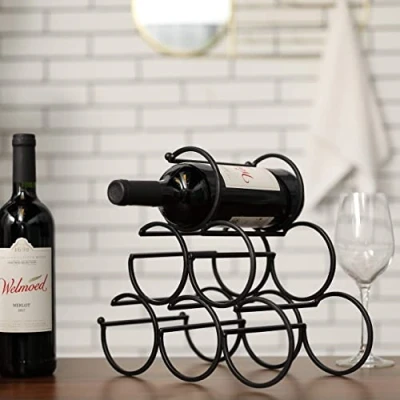 Image of JHY Design Iron Tabletop Wine Rack 27.5cm High Rustic Bottle Storage Shelf Freestanding Holder Portable Cabinet (6 Bottles Dia 9cm)