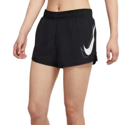 Image of Nike Dri FIT Women&#039;s Swoosh Run Shorts Size L, Black/Reflective, Lightweight &amp; Moisture Wicking