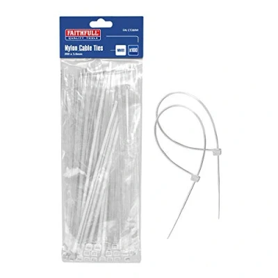 Image of Faithfull CT200W 200 x 3.6mm Cable Ties (Pack of 100) White
