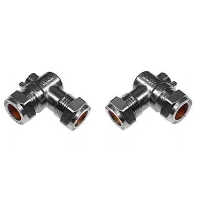 Image of TC Chrome 15mm Angled Isolating Valve Compression 90 Degree Slotted Isolation Elbow Pack of 2