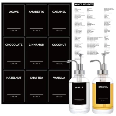 Image of 120PCS Coffee Syrup Labels for Bar, Joyfulmap Minimalist Preprinted Waterproof Vinyl Stickers Dispenser Bottles,Containers, Jars, Fullest Set Kitchen Organization(Black)