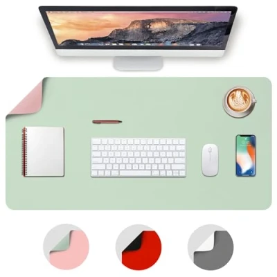 Image of Deflecto Reversible Double Sided Faux Leather Desk Pad Protector,Mouse Pad,Office Mat,Non Slip,Waterproof Writing (80cm x 40cm, Pink/Green)