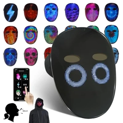 Image of MOYACA Led Mask with Voice Recognition Gesture Sensing, Light up Shining Programmable App Customize Patterns, Lighted Glowing for Halloween Xmas Costume Party